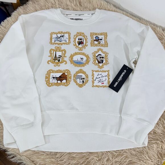Karl Lagerfeld Paris White Graphic Sweatshirt Love From Paris NWT XS Oversize